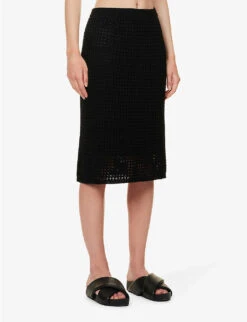 THEORY Textured Mid-rise Cotton Knitted Midi Skirt -Ted Bakee Fashion Shop R04152412 BLACK ALT02
