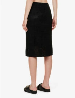 THEORY Textured Mid-rise Cotton Knitted Midi Skirt -Ted Bakee Fashion Shop R04152412 BLACK ALT03