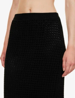 THEORY Textured Mid-rise Cotton Knitted Midi Skirt -Ted Bakee Fashion Shop R04152412 BLACK ALT04