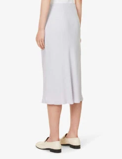 THEORY Mid-rise Flared-hem Silk Midi Skirt 8 THEORY Mid-rise Flared-hem Silk Midi Skirt -Ted Bakee Fashion Shop R04152413 HYDRANGEA ALT03