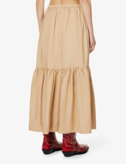 Ganni Tiered-hem Relaxed-fit Organic-cotton Midi Skirt -Ted Bakee Fashion Shop R04152897 CURDSANDWHEY ALT03