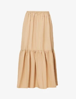 Ganni Tiered-hem Relaxed-fit Organic-cotton Midi Skirt