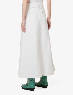 Ganni Mid-rise Logo-appliqué Organic-denim Maxi Skirt -Ted Bakee Fashion Shop R04152903 BRIGHTWHITE ALT03
