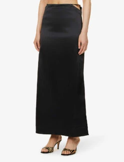 Ganni Double Satin Beaded Stretch Recycled-polyester Maxi Skirt 7 Ganni Double Satin Beaded Stretch Recycled-polyester Maxi Skirt -Ted Bakee Fashion Shop R04152904 BLACK ALT02