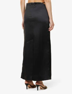 Ganni Double Satin Beaded Stretch Recycled-polyester Maxi Skirt 8 Ganni Double Satin Beaded Stretch Recycled-polyester Maxi Skirt -Ted Bakee Fashion Shop R04152904 BLACK ALT03