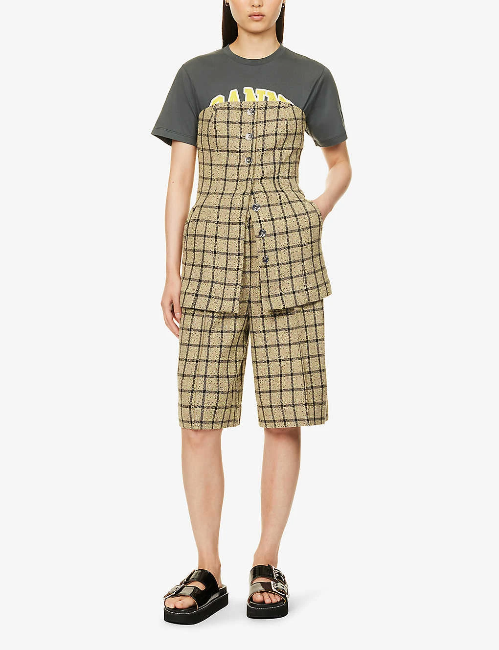 Ganni Checked Strapless Organic Cotton-blend Top 2 Ganni Checked Strapless Organic Cotton-blend Top - Image 2