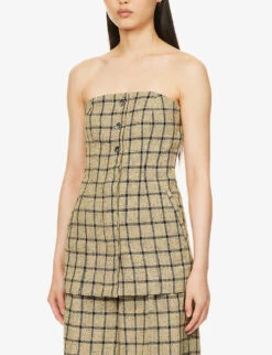 Ganni Checked Strapless Organic Cotton-blend Top 8 Ganni Checked Strapless Organic Cotton-blend Top -Ted Bakee Fashion Shop R04152919 TENDERSHOOTS ALT02