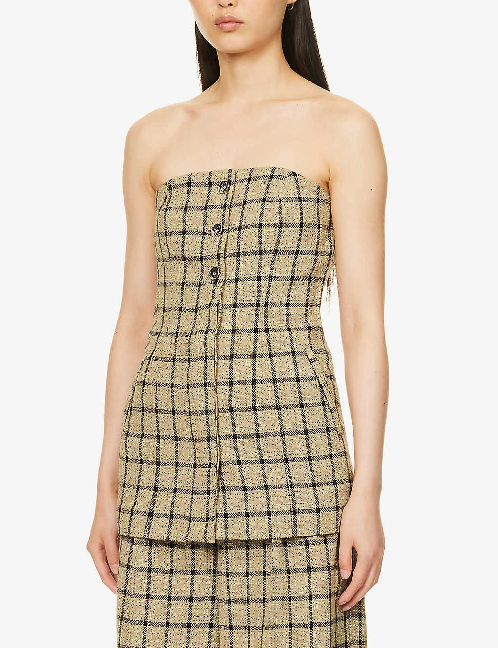 Ganni Checked Strapless Organic Cotton-blend Top 3 Ganni Checked Strapless Organic Cotton-blend Top - Image 3
