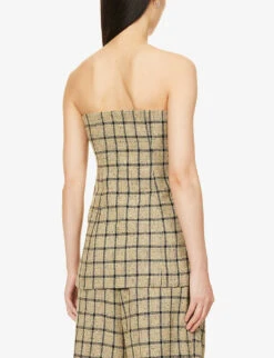 Ganni Checked Strapless Organic Cotton-blend Top 9 Ganni Checked Strapless Organic Cotton-blend Top -Ted Bakee Fashion Shop R04152919 TENDERSHOOTS ALT03
