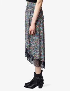 Zadig & Voltaire Joslin Floral-print Woven Midi Skirt -Ted Bakee Fashion Shop R04153143 MULTICOLOR ALT02