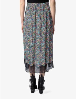 Zadig & Voltaire Joslin Floral-print Woven Midi Skirt -Ted Bakee Fashion Shop R04153143 MULTICOLOR ALT03