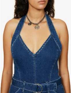 Paige Leenah Halterneck Flared-leg Stretch-denim Jumpsuit -Ted Bakee Fashion Shop R04153193 MONTREUX ALT04