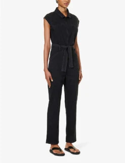 Paige Jett Cap-sleeved Stretch-denim Jumpsuit 8 Paige Jett Cap-sleeved Stretch-denim Jumpsuit -Ted Bakee Fashion Shop R04153212 BLACKDOVE ALT02
