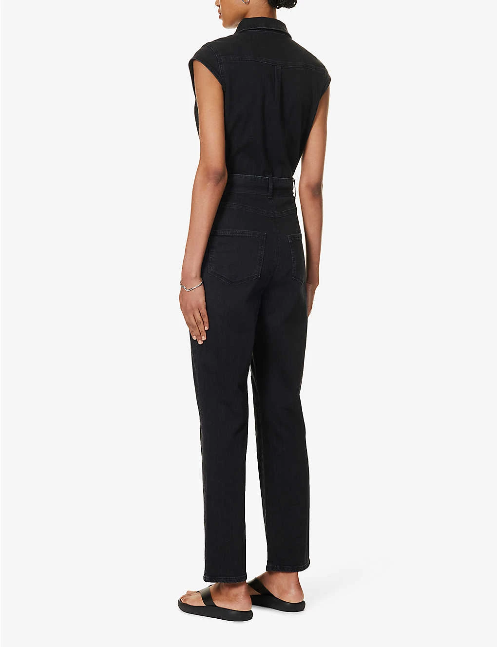 Paige Jett Cap-sleeved Stretch-denim Jumpsuit 4 Paige Jett Cap-sleeved Stretch-denim Jumpsuit - Image 4