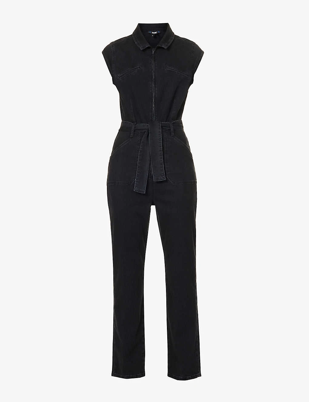 Paige Jett Cap-sleeved Stretch-denim Jumpsuit 1 Paige Jett Cap-sleeved Stretch-denim Jumpsuit