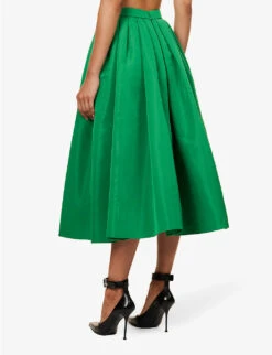 Alexander McQueen Pleated Flared-hem Woven Midi Skirt 8 Alexander McQueen Pleated Flared-hem Woven Midi Skirt -Ted Bakee Fashion Shop R04153247 BRIGHTGREEN ALT03