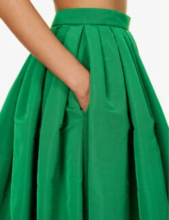 Alexander McQueen Pleated Flared-hem Woven Midi Skirt 9 Alexander McQueen Pleated Flared-hem Woven Midi Skirt -Ted Bakee Fashion Shop R04153247 BRIGHTGREEN ALT04