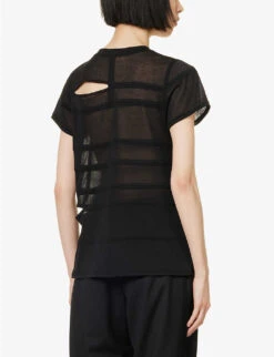Siding Semi-sheer Cotton-blend Top -Ted Bakee Fashion Shop R04153458 BLACK ALT03