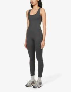 Ultimate Scoop-neck Sleeveless Stretch-woven Unitard -Ted Bakee Fashion Shop R04153492 CHARCOAL ALT02