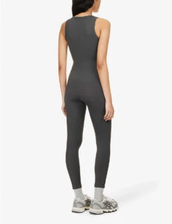 Ultimate Scoop-neck Sleeveless Stretch-woven Unitard -Ted Bakee Fashion Shop R04153492 CHARCOAL ALT03