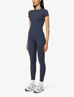 Ultimate Short-sleeved Stretch-woven Unitard -Ted Bakee Fashion Shop R04153514 MIDNIGHTBLUE ALT02