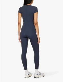 Ultimate Short-sleeved Stretch-woven Unitard -Ted Bakee Fashion Shop R04153514 MIDNIGHTBLUE ALT03