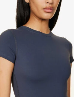 Ultimate Short-sleeved Stretch-woven Unitard -Ted Bakee Fashion Shop R04153514 MIDNIGHTBLUE ALT04