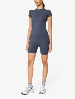 Ultimate Short-sleeved Stretch-woven Playsuit -Ted Bakee Fashion Shop R04153650 MIDNIGHTBLUE ALT02