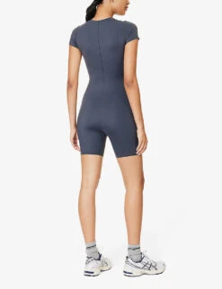 Ultimate Short-sleeved Stretch-woven Playsuit -Ted Bakee Fashion Shop R04153650 MIDNIGHTBLUE ALT03