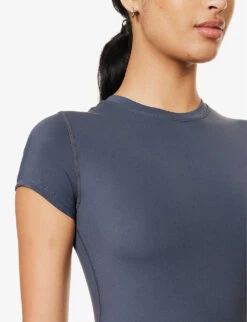 Ultimate Short-sleeved Stretch-woven Playsuit -Ted Bakee Fashion Shop R04153650 MIDNIGHTBLUE ALT04