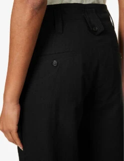 Regular-fit Straight-leg High-rise Cotton And Linen-blend Trousers 11 Regular-fit Straight-leg High-rise Cotton And Linen-blend Trousers -Ted Bakee Fashion Shop R04153679 BLACK ALT05
