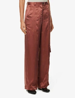 Relaxed-fit Wide-leg Mid-rise Woven Trousers -Ted Bakee Fashion Shop R04153684 BURGUNDY ALT02