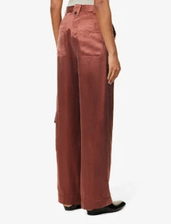 Relaxed-fit Wide-leg Mid-rise Woven Trousers -Ted Bakee Fashion Shop R04153684 BURGUNDY ALT03