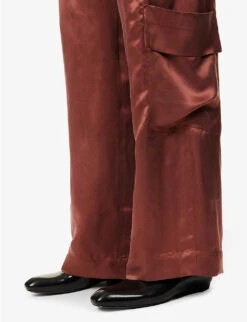 Relaxed-fit Wide-leg Mid-rise Woven Trousers -Ted Bakee Fashion Shop R04153684 BURGUNDY ALT04