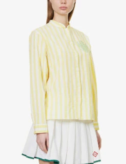 Maison Kitsuné X Olympia Le-Tan Poolside Striped Cotton Shirt -Ted Bakee Fashion Shop R04153707 LEMON ALT02