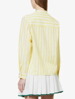 Maison Kitsuné X Olympia Le-Tan Poolside Striped Cotton Shirt -Ted Bakee Fashion Shop R04153707 LEMON ALT03