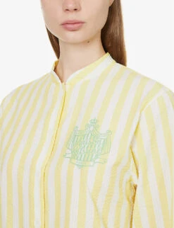 Maison Kitsuné X Olympia Le-Tan Poolside Striped Cotton Shirt -Ted Bakee Fashion Shop R04153707 LEMON ALT04