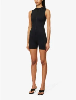 GOOD AMERICAN Scuba Zip-embellished Stretch-woven Playsuit -Ted Bakee Fashion Shop R04154440 BLACK001 ALT02