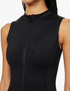 GOOD AMERICAN Scuba Zip-embellished Stretch-woven Playsuit -Ted Bakee Fashion Shop R04154440 BLACK001 ALT04