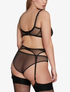 AGENT PROVOCATEUR Leni Lace-embroidered Woven Suspender Belt 5 AGENT PROVOCATEUR Leni Lace-embroidered Woven Suspender Belt -Ted Bakee Fashion Shop R04154499 BLACK ALT02
