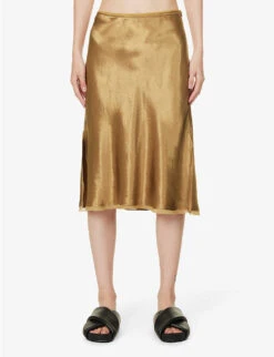 Vince Mid-rise Flared-hem Satin Midi Skirt -Ted Bakee Fashion Shop R04154642 NILE ALT02