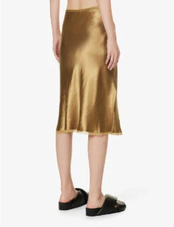 Vince Mid-rise Flared-hem Satin Midi Skirt -Ted Bakee Fashion Shop R04154642 NILE ALT03