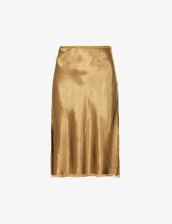 Vince Mid-rise Flared-hem Satin Midi Skirt