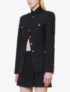 Alexander McQueen Military Cut-out Cotton And Wool-blend Jacket 7 Alexander McQueen Military Cut-out Cotton And Wool-blend Jacket -Ted Bakee Fashion Shop R04154704 NAVY ALT02