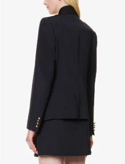 Alexander McQueen Military Cut-out Cotton And Wool-blend Jacket 8 Alexander McQueen Military Cut-out Cotton And Wool-blend Jacket -Ted Bakee Fashion Shop R04154704 NAVY ALT03