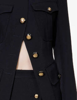 Alexander McQueen Military Cut-out Cotton And Wool-blend Jacket 9 Alexander McQueen Military Cut-out Cotton And Wool-blend Jacket -Ted Bakee Fashion Shop R04154704 NAVY ALT04
