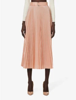 Max Mara Tambuto Pleated Regular-fit Silk-blend Midi Skirt -Ted Bakee Fashion Shop R04156234 PINK ALT02