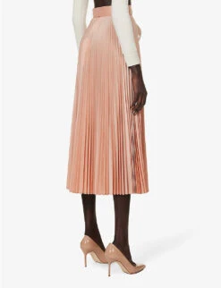 Max Mara Tambuto Pleated Regular-fit Silk-blend Midi Skirt -Ted Bakee Fashion Shop R04156234 PINK ALT03