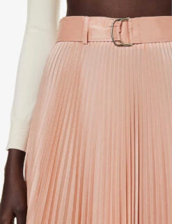 Max Mara Tambuto Pleated Regular-fit Silk-blend Midi Skirt -Ted Bakee Fashion Shop R04156234 PINK ALT04