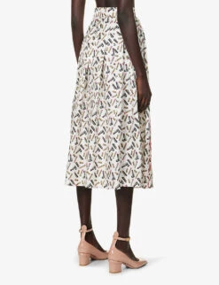 Max Mara Rotondo Graphic-print Silk Midi Skirt 8 Max Mara Rotondo Graphic-print Silk Midi Skirt -Ted Bakee Fashion Shop R04156253 WHITEBLACK ALT03